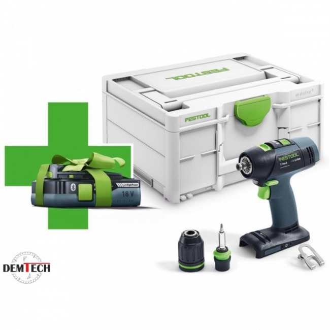 Festool Akumulatorowa wiertarko-wkrętarka T 18+3-Basic + akumulator 4 Ah TBX GRATIS ! 577051
